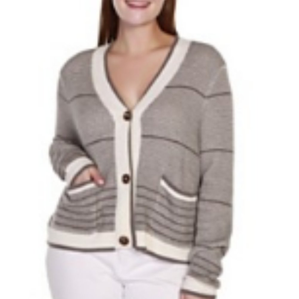 Belldini Black Label Plus Size Striped Button Front Cardigan Sweater Sz.…